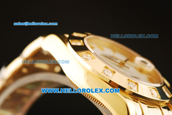 Rolex Datejust Automatic Movement Full Gold with White Dial and Diamond Bezel-ETA Coating Case - Click Image to Close
